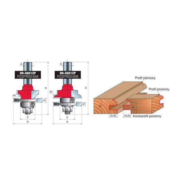 Zestaw profil/kontrprofil x 42,90 x 19 x 77,0 x 12 R=5,50 Z2 FREUD 99-26012P
